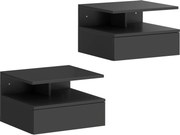 HOMCOM Conjunto de 2 Mesas de Cabeceira Suspensas com Gaveta Montadas na Parede 35x32x22,5 cm Preto | Aosom Portugal