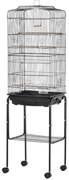 PawHut Gaiola para Passáros com Suporte Gaiola Metálica de Aves Canários com 4 Rodas Portas 4 Comedouros 3 Poleiros Bandeja Removível e Prateleira Inferior 46,5x36x157cm Preto