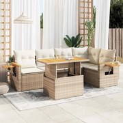 vidaXL 6 pcs conjunto sofás jardim com almofadões vime PE/acácia bege