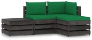 4 pcs conj. lounge jardim + almofadões madeira impreg. cinzento