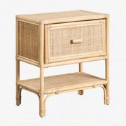 Mesa De Cabeceira Retangular 45x30 Cm Em Rattan Yivisc Madeira Natural - Sklum