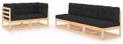 vidaXL 5 pcs conjunto lounge de jardim c/ almofadões pinho maciço
