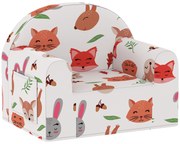 AIYAPLAY Sofá para Crianças com Estampa de Raposas com Capa Removível e Lavável Bolso Lateral Apoio de Braços 54x40x43 cm Branco | Aosom Portugal