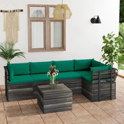 6 pcs conjunto lounge de paletes com almofadões pinho maciço