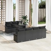 vidaXL Conjunto de Sofá de Jardim com 8 Peças e Almofadas, Preto, Rattan e Poliéster