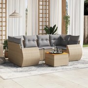 vidaXL 7 pcs conjunto de sofás p/ jardim com almofadões vime PE bege