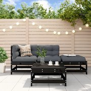 vidaXL 4pcs conjunto lounge jardim c/ almofadões madeira maciça preto