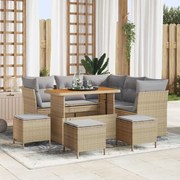 vidaXL Sofá de Jardim 9 Peças com Almofadas Bege em Rattan e Acácia