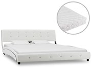 vidaXL Cama com colchão 160x200 cm couro artificial branco
