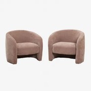 Pack De 2 Poltronas Estofadas Gombren Chenille Rosa Quartzo - Sklum