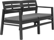 vidaXL Banco jardim 2 lugares c/ almofadões 133 cm plástico antracite