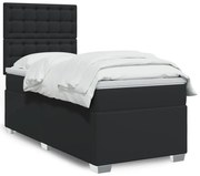 vidaXL Cama com molas/colchão 100x200 cm couro artificial preto
