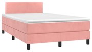 vidaXL Cama box spring c/ colchão luzes e LED 120x190 cm veludo rosa