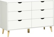 HOMCOM Cómoda com 6 Gavetas e Pés Elevados Cómoda para Dormitório Estilo Moderno Anti-Tombo 120x40x76 cm Branco | Aosom Portugal