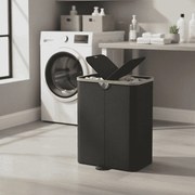 Cesto para roupa suja com 2 compartimentos 52 x 38,5 x 75 cm, sacos para roupa suja removíveis com tampa preto