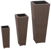 Floreiras de jardim altas 3 pcs vime PE castanho