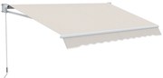 Outsunny Toldo Manual Retrátil com Manivela 200x295 cm Toldo de Parede com Proteção Solar UV50+ e Estrutura de Alumínio Creme