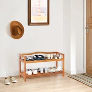 Sapateira de 2 níveis para sapatos 74 x 26 x 42 cm em madeira de acácia com 4 ganchos metálicos laterais Castanho