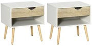 HOMCOM Mesas de Cabeceira Branca Conjunto 2 Peças 1 Gaveta Prateleira Armazenamento 50x39x51cm Carvalho | Aosom Portugal