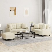 vidaXL 3 pcs conjunto de sofás com almofadas couro artificial creme
