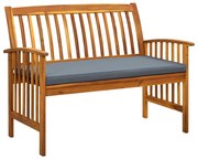 vidaXL Banco de jardim c/ almofadão 119 cm madeira de acácia maciça
