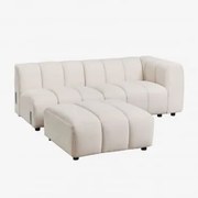 Sofá Modular De Canto Direito De 2 Peças Eliot E Pufe Em Tecido Bouclé Bouclé Creme Bege - Sklum