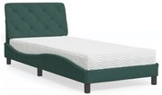 Cama com colchão 90x190 cm veludo verde-escuro