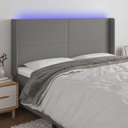 Cabeceira de cama c/ LED tecido 163x16x118/128 cm cinza-escuro