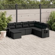 vidaXL 7 pcs conjunto de sofás p/ jardim c/ almofadões vime PE preto