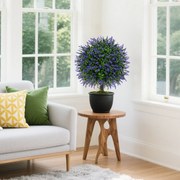 Conjunto de 2 árvores artificiais de lavanda em bola de 58 cm com vaso preenchido com cimento Verde e roxa