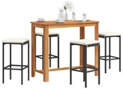 vidaXL 5 pcs conjunto de bar para jardim vime PE/acácia maciça preto