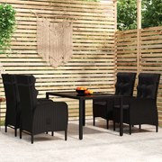 5 pcs conjunto de jantar para jardim vime PE preto