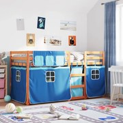 vidaXL Beliche com cortinas 80x200 cm madeira de pinho maciça azul