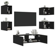 vidaXL 5 pcs móveis de parede para TV com luzes LED preto