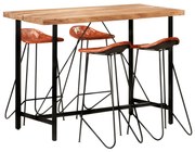 vidaXL 5 pcs conjunto de bar madeira maciça e couro genuíno