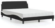 Cama com colchão 140x200 cm couro artificial preto e branco