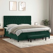 vidaXL Cama com molas/colchão 200x200 cm veludo verde-escuro
