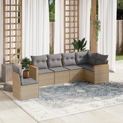 vidaXL 6 pcs conjunto de sofás p/ jardim com almofadões vime PE bege
