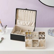 Caixa para joias com 2 níveis divisórios 20,5 x 24 x 11 cm Preto