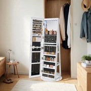 Armário para joias com espelho de corpo inteiro e Iluminação LED 54,5 x 54,5 x 162 cm branco