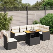 vidaXL 7 pcs conjunto de sofás p/ jardim c/ almofadões vime PE preto