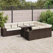 vidaXL 11 pcs conjunto sofás de jardim c/ almofadões vime PE castanho