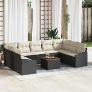 vidaXL Conjunto de Sofá de Jardim com 10 Peças e Almofadas Pretas
