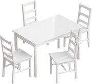 HOMCOM Conjunto de sala de jantar 5 peças para 4 pessoas, mesa de jantar retangular e cadeiras em madeira maciça, para espaços pequenos, Branco | Aosom Portugal