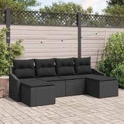 vidaXL Conjunto de Sofás com almofada 6 pcs Preto vime PE