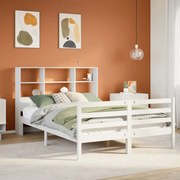 vidaXL Cama com estante sem colchão 160x200 cm pinho maciço branco