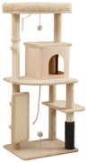 PawHut Arranhador para Gatos Grande Altura 132 cm com Plataformas Postes com Escova Bolas Suspensas e Almofadas para Arranhar Bege