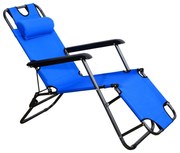 Outsunny Espreguiçadeira Reclinável com Almofada para a Cabeça Espreguiçadeira Dobrável e Portátil para Praia Campismo 118x60x80cm Azul