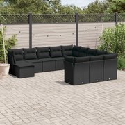 vidaXL 12 pcs conjunto de sofás de jardim c/ almofadões vime PE preto