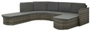 4 pcs conjunto lounge de jardim c/ almofadões vime PE cinzento